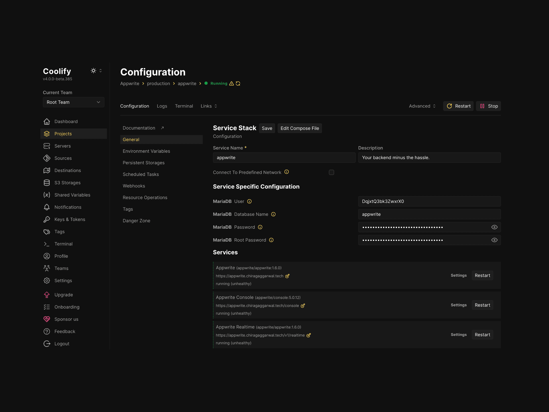 Coolify Dashboard