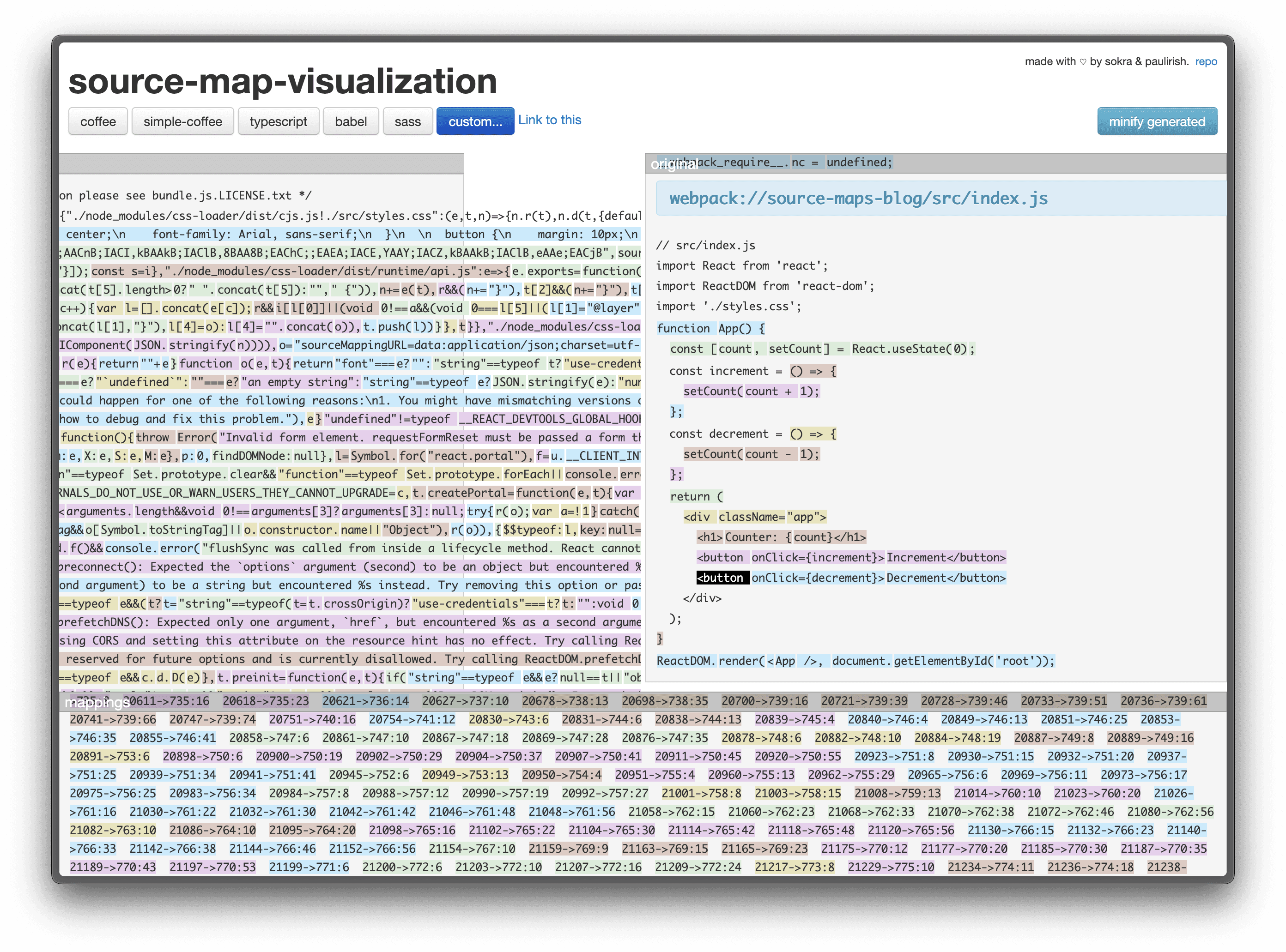 Showing a visualization of source map