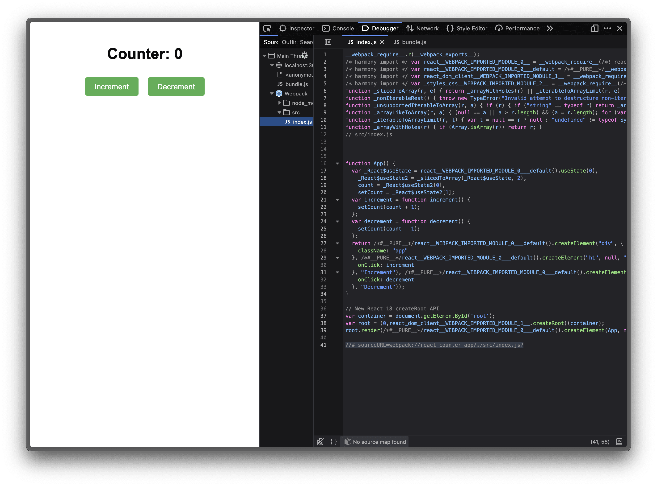 Showing source map in dev tools