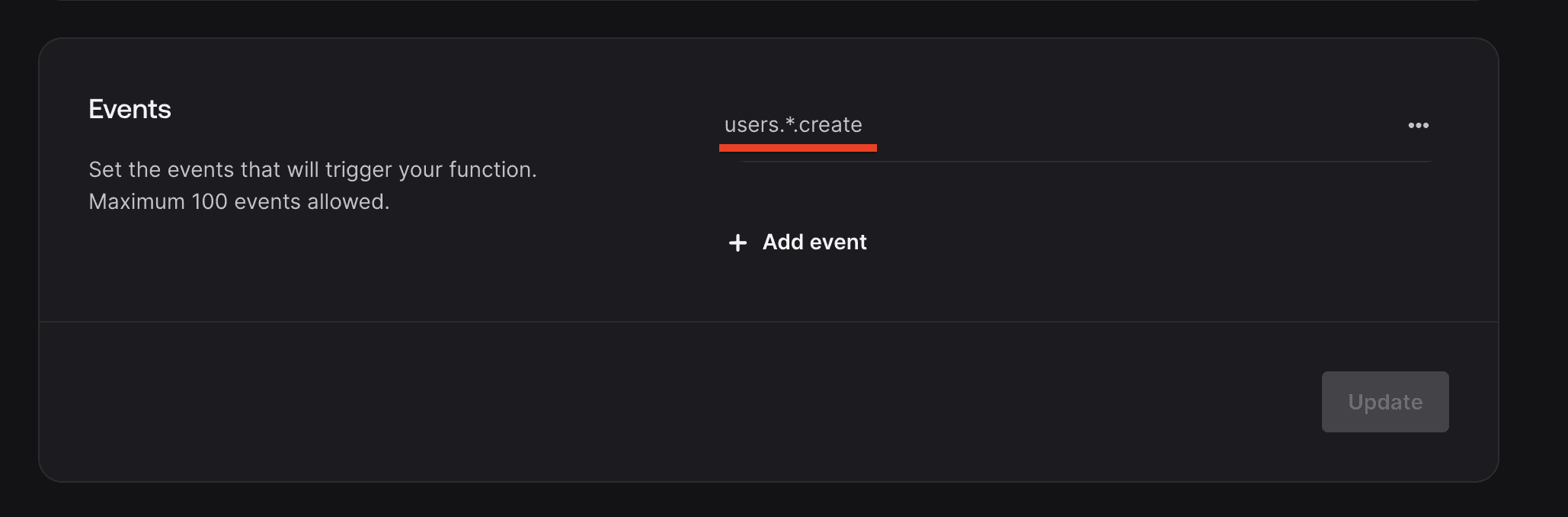 Appwrite Console showing Events