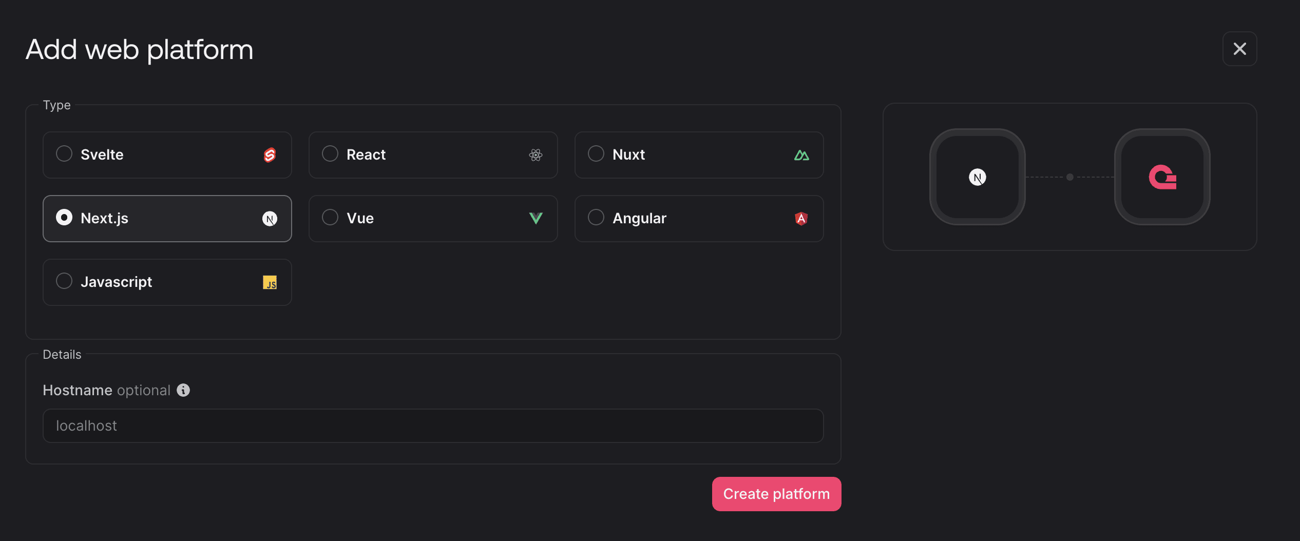 New platform screen (Appwrite)