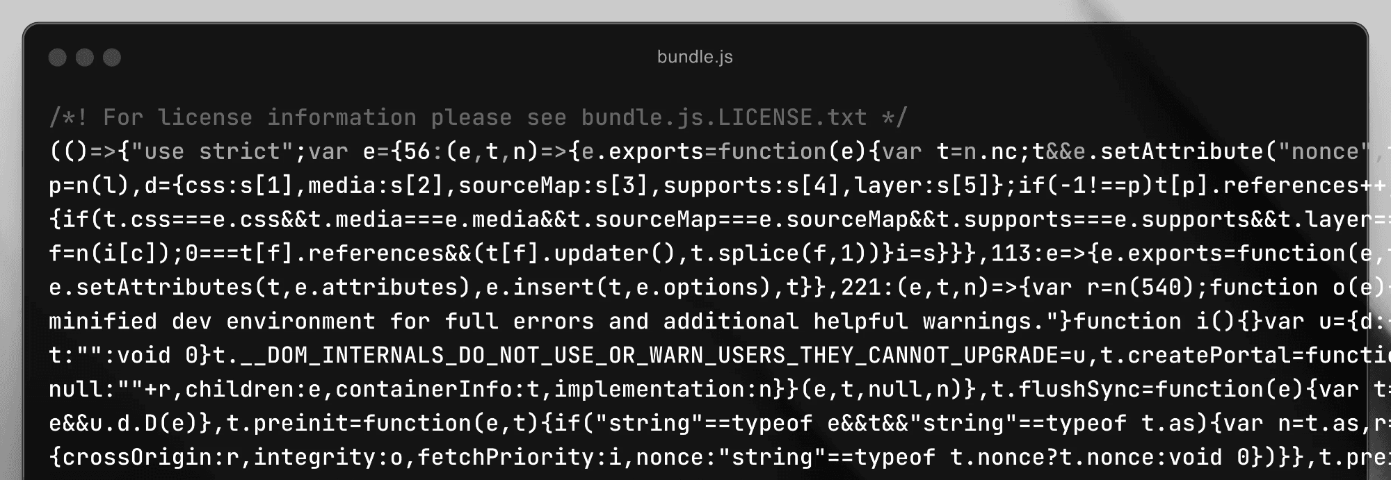 Bundle.js file containing minified code