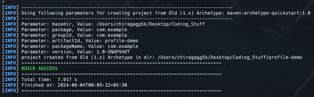 Output of the create new Maven project command